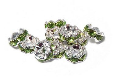 Distantiere cu strasuri, argintii, 6x3 mm