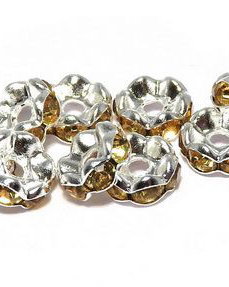 Distantiere cu strasuri, argintii, 6x3 mm