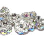 Distantiere cu strasuri, argintii, 6x3 mm