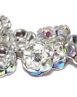 Distantiere cu strasuri, argintii, 6x3 mm