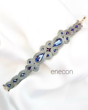 Bratara soutache gri cu albastru