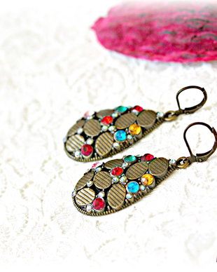 Cercei  Picatura cu cristale Swarovski multicolore
