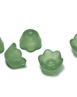 Margele din acril, frosted, floare, 10x6 mm, verzi