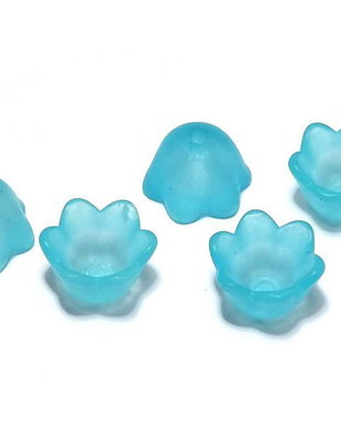 Margele din acril, frosted, floare, 10x6 mm, turcoaz
