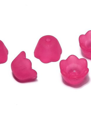 Margele din acril, frosted, floare, 10x6 mm, siclam