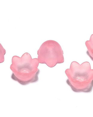 Margele din acril, frosted, floare, 10x6 mm, roz