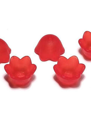 Margele din acril, frosted, floare, 10x6 mm, rosii
