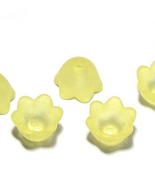 Margele din acril, frosted, floare, 10x6 mm, galbene