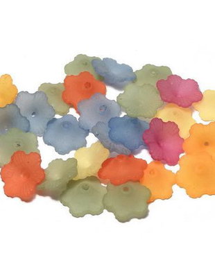 Margele din acril, frosted, floare, 11x4 mm, mixte