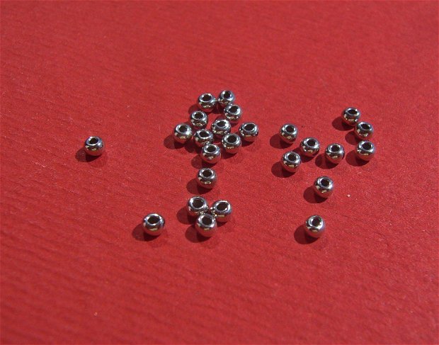 (10 bucati) Bile mici din argint rodiat aprox 2 mm