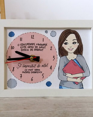 ceas pictat canvas personalizat 20x15cm educatoare invatatoare
