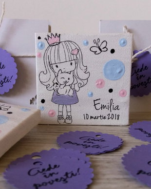 marturii botez handmade pictate 6x6 printesa