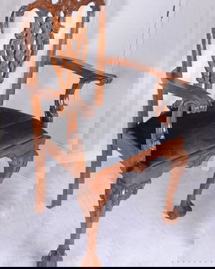 Scaun Chippendale din lemn mahon cu tapiterie neagra