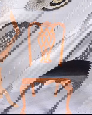 Scaun Chippendale din lemn mahon cu tapiterie neagra