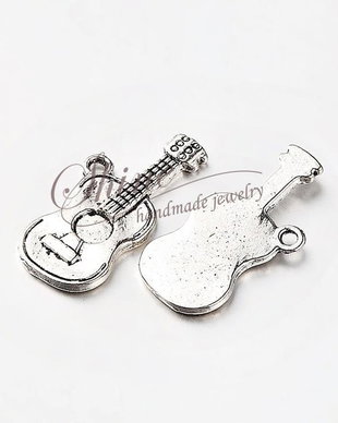Charm chitara, argintiu antichizat, 25x12x2mm