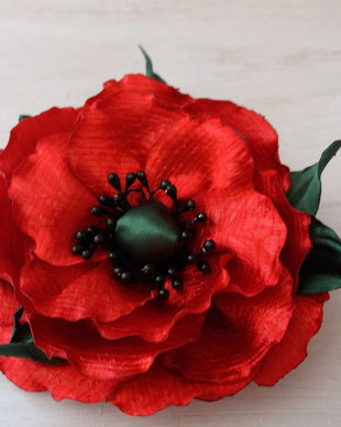 Brosa floare de mac/Accesoriu par/Flori textile