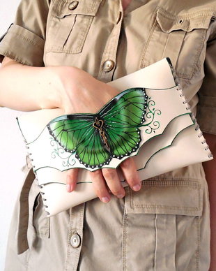 poseta plic handmade unicat din piele - Emerald