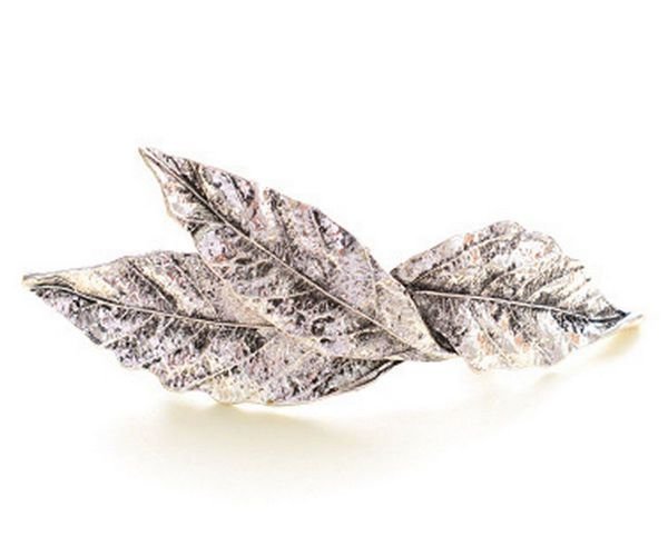 K0197 - Clema clama agrafa, aliaj metalic, argintiu auriu antichizat, frunze