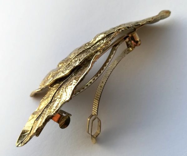 K0197 - Clema clama agrafa, aliaj metalic, argintiu auriu antichizat, frunze