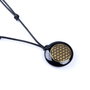 K0227 - Pandantiv, obsidian negru, inscriptie floarea vietii, negru, auriu, 36x36x11mm