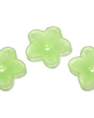 Margele din acril, frosted, floare, 18x5 mm, verzi