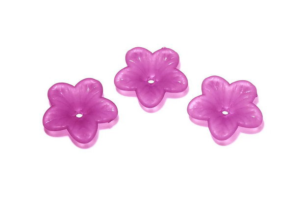 Margele din acril, frosted, floare, 18x5 mm, siclam