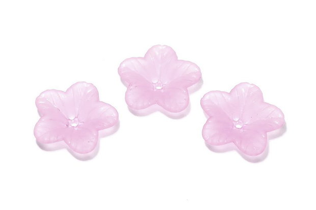 Margele din acril, frosted, floare, 18x5 mm, roz
