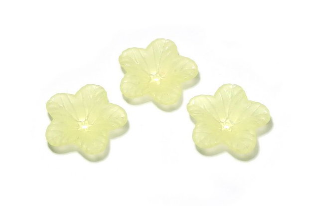 Margele din acril, frosted, floare, 18x5 mm, galbene