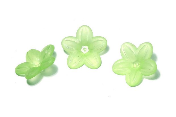 Margele din acril, frosted, floare, 21x6 mm, verzi
