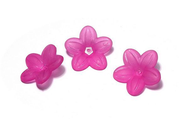 Margele din acril, frosted, floare, 21x6 mm, siclam