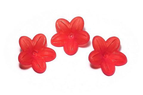 Margele din acril, frosted, floare, 21x6 mm, rosii