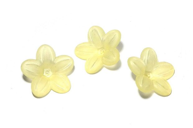 Margele din acril, frosted, floare, 21x6 mm, galbene