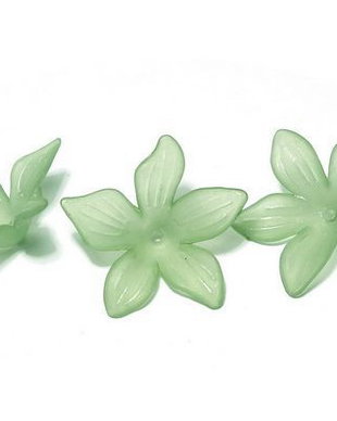Margele din acril, frosted, floare, 27x7 mm, verzi