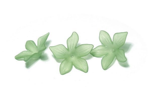 Margele din acril, frosted, floare, 27x7 mm, verzi