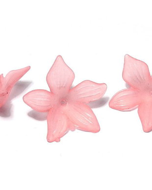 Margele din acril, frosted, floare, 27x7 mm, roz