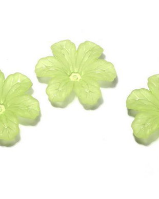 Margele din acril, frosted, floare, 30x9 mm, vernil