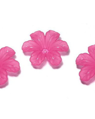 Margele din acril, frosted, floare, 30x9 mm, siclam
