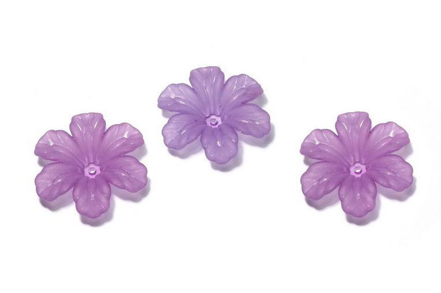 Margele din acril, frosted, floare, 30x9 mm, mov