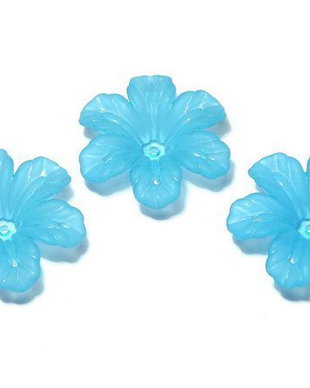 Margele din acril, frosted, floare, 30x9 mm, albastre