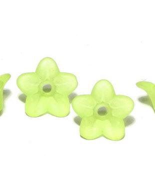 Margele din acril, frosted, floare, 9x4.5 mm, vernil