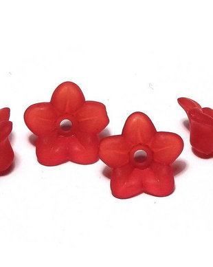 Margele din acril, frosted, floare, 9x4.5 mm, rosii