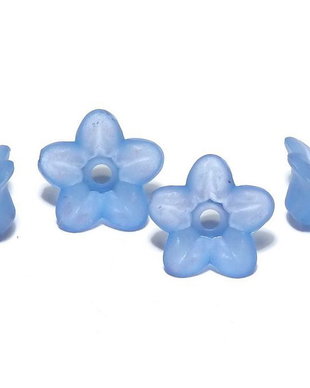 Margele din acril, frosted, floare, 9x4.5 mm, albastre
