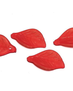 Margele din acril, frosted, frunza, 18x11 mm, rosii