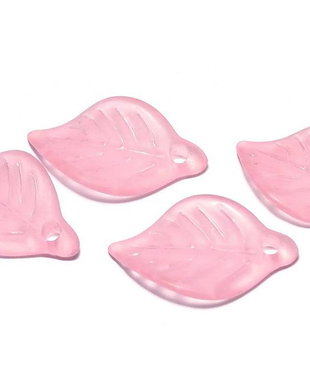 Margele din acril, frosted, frunza, 18x11 mm, roz