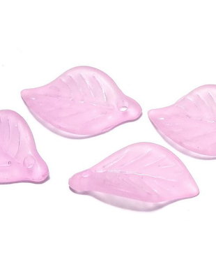 Margele din acril, frosted, frunza, 18x11 mm, mov deschis