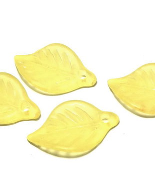 Margele din acril, frosted, frunza, 18x11 mm, galbene