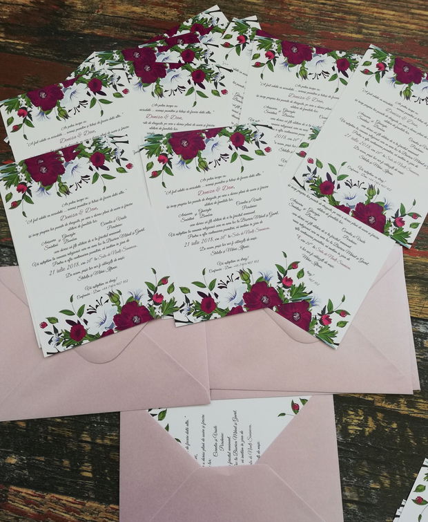 Invitatie flori Burgundy