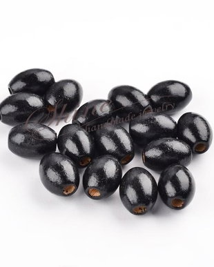 Margele negre ovale din lemn, 13x17mm