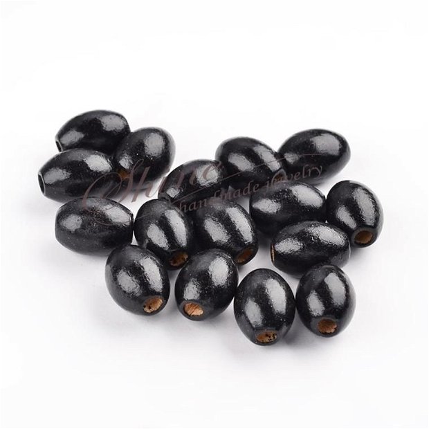 Margele negre ovale din lemn, 13x17mm