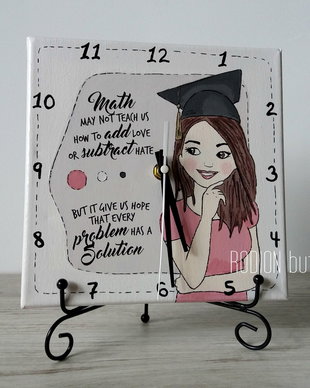 ceas pictat canvas personalizat 20x20cm fata absolventa matematica